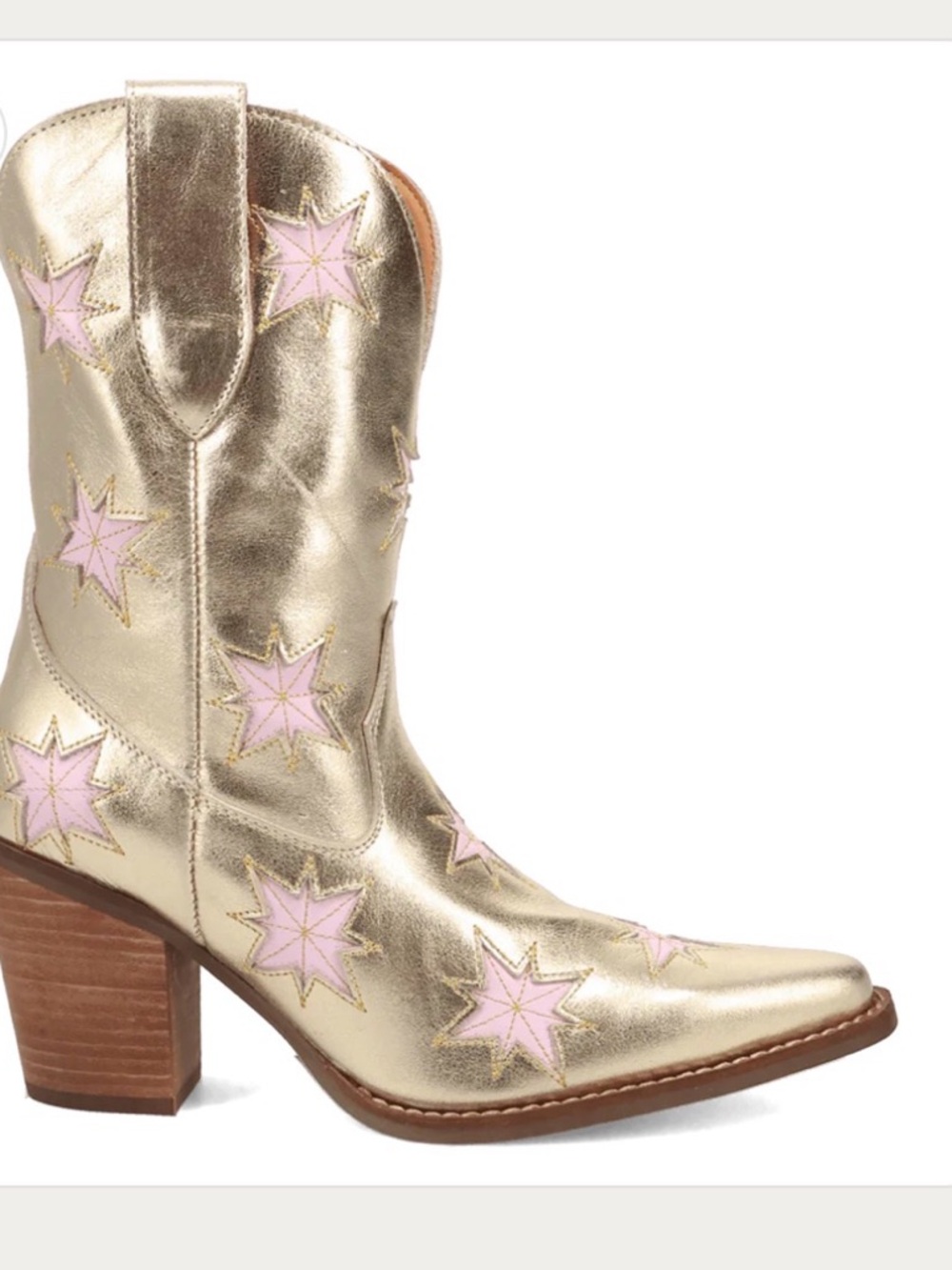 StarburstMetallic Gold Western Boot with Pink Star Inlays LEATHER
